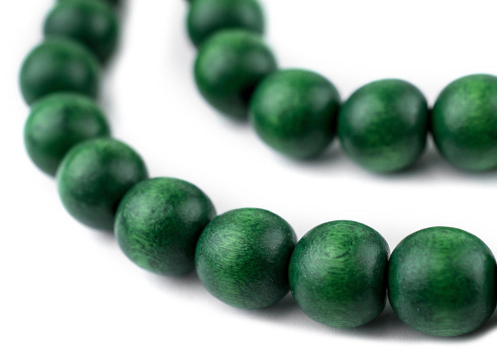 Green Round Natural Wood Beads (12mm) - The Bead Chest