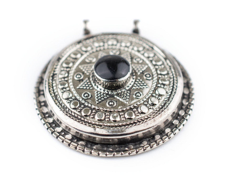 Onyx-Inlaid Afghan Tribal Pendant (42x46mm) - The Bead Chest