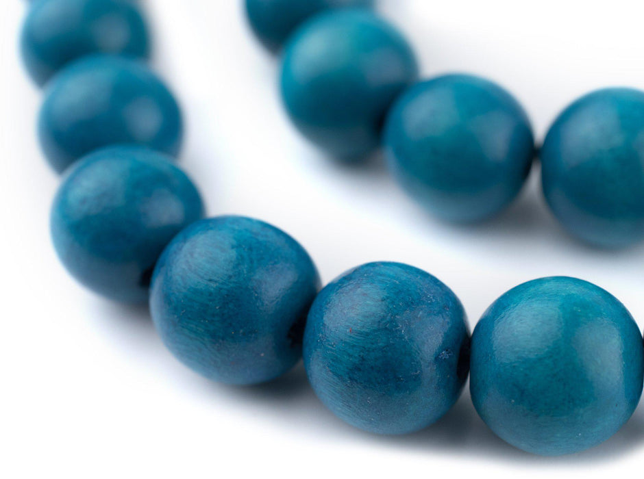 Aqua Blue Round Natural Wood Beads (16mm) - The Bead Chest