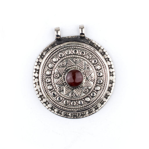 Carnelian-Inlaid Afghan Tribal Pendant (40x45mm)