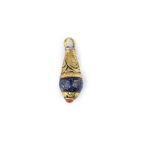 Lapis Brass Capped Locket Pendant with Red (28x10mm) - The Bead Chest