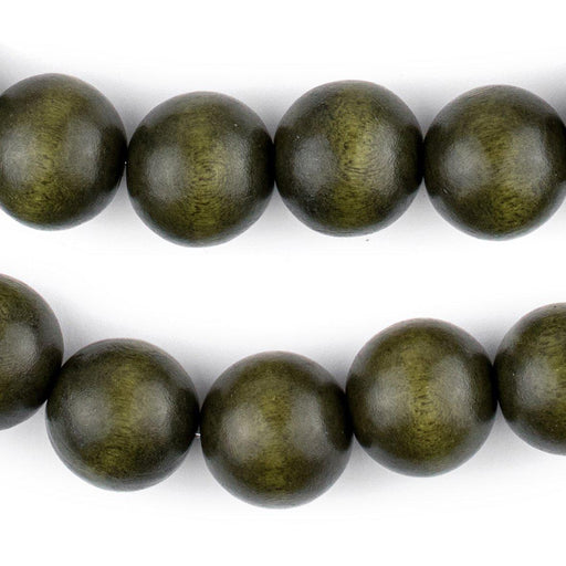 Olive Green Round Natural Wood Beads (16mm)