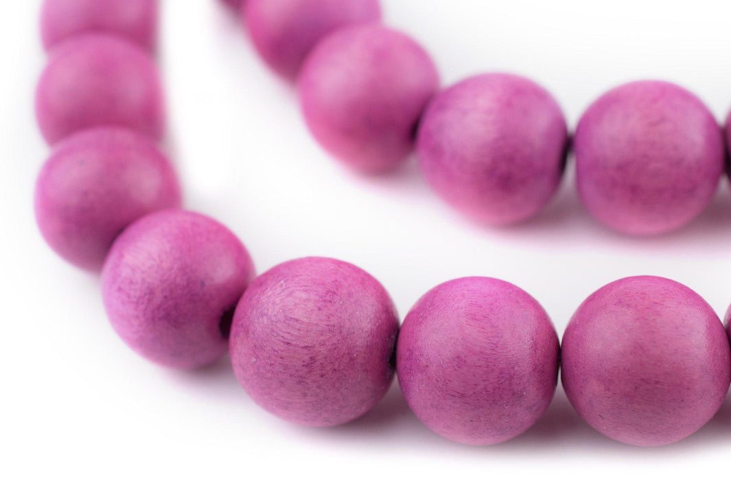Magenta Round Natural Wood Beads (16mm) - The Bead Chest