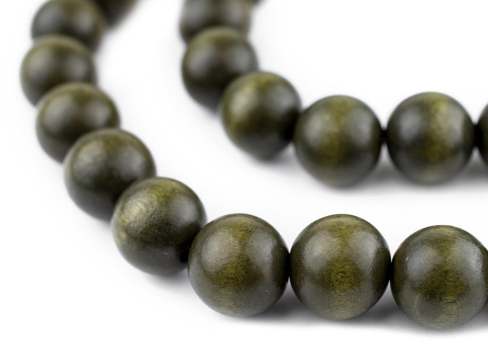 Olive Green Round Natural Wood Beads (16mm) - The Bead Chest