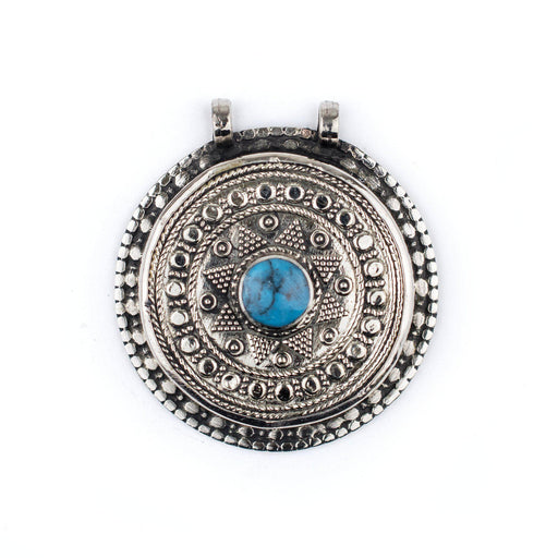 Turquoise-Inlaid Afghan Tribal Pendant (42x46mm)