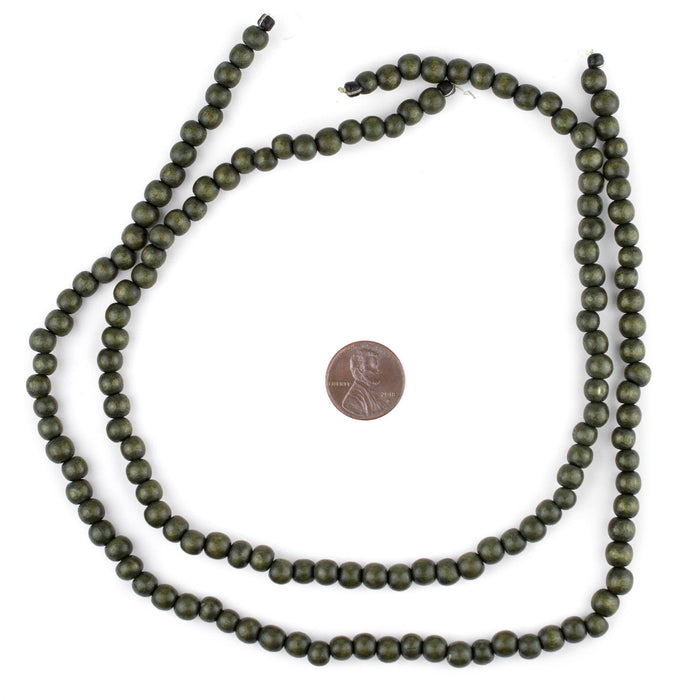 Olive Green Round Natural Wood Beads (6mm) - The Bead Chest
