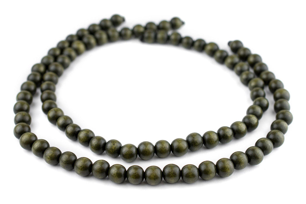 Olive Green Round Natural Wood Beads (10mm) - The Bead Chest
