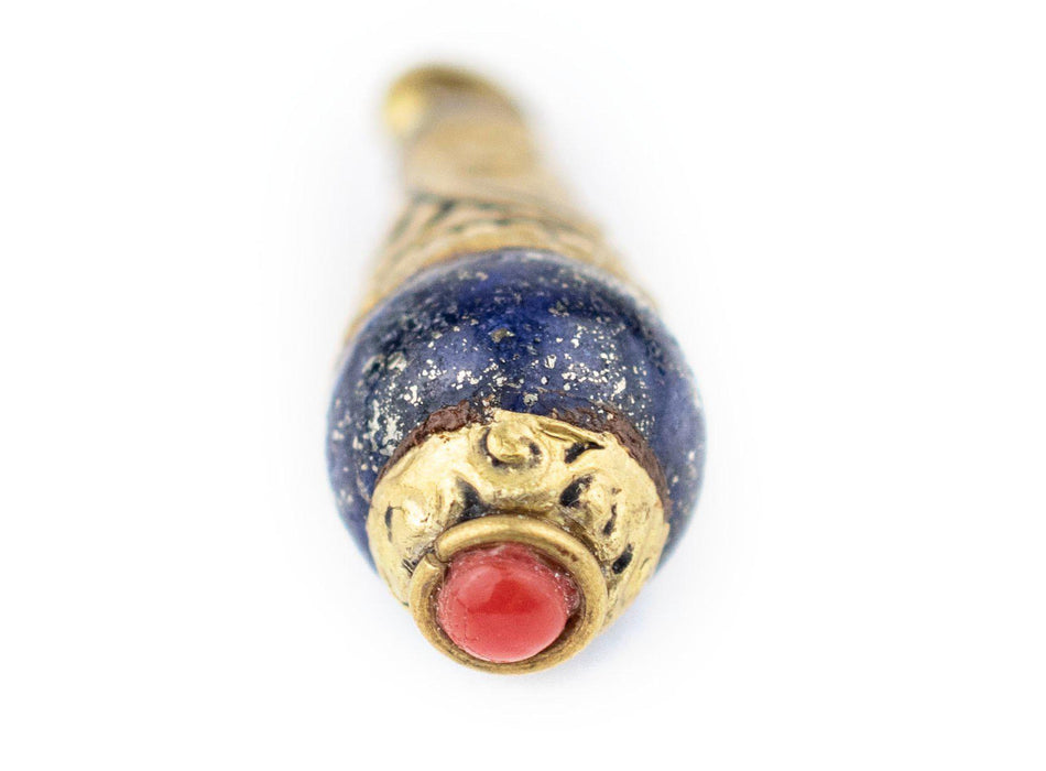 Lapis Brass Capped Locket Pendant with Red (28x10mm) - The Bead Chest