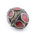 Coral-Inlaid Afghan Tribal Silver Bead (20mm) - The Bead Chest
