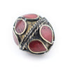 Coral-Inlaid Afghan Tribal Silver Bead (20mm)
