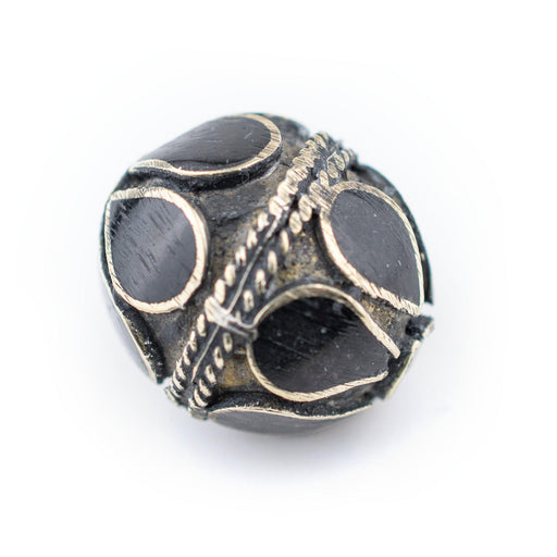 Onyx-Inlaid Afghan Tribal Silver Bead (20mm) - The Bead Chest