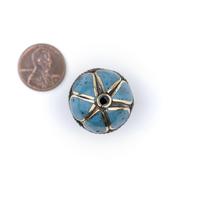 Turquoise-Inlaid Afghan Tribal Silver Bead (22mm) — The Bead Chest