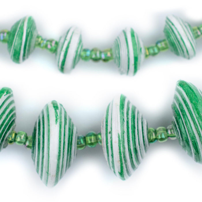 Green & White Splotch Recycled Paper Beads from Uganda (Large) - The Bead Chest