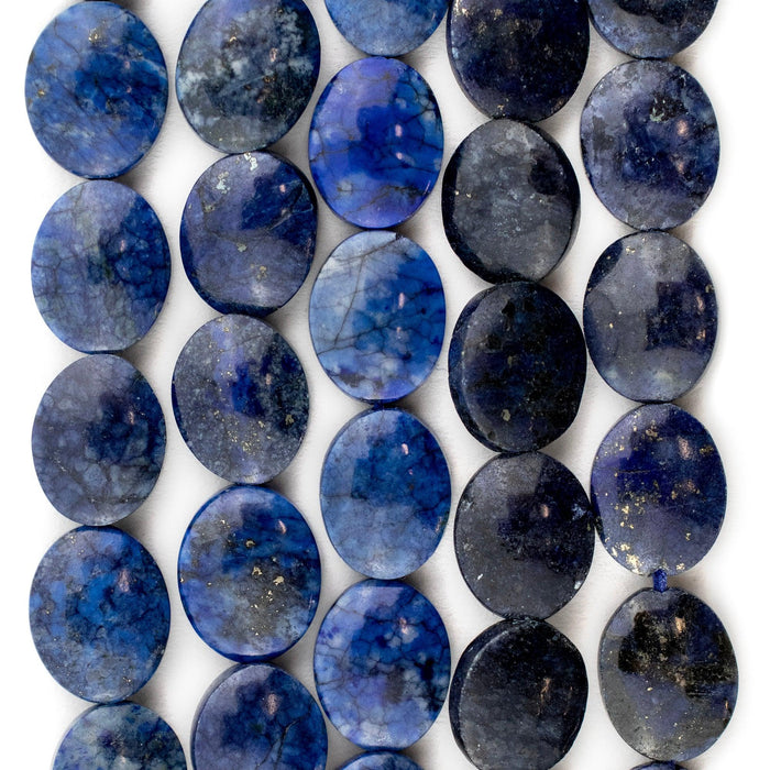 Flat Oval Lapis Lazuli Beads (8-10mm) - The Bead Chest