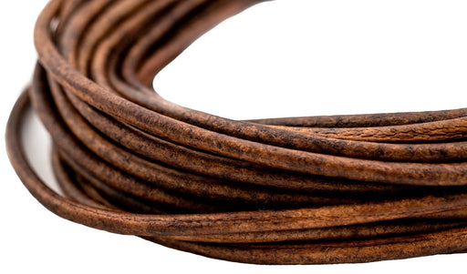 2.5mm Brown Distressed Round Leather Cord (15ft) - The Bead Chest