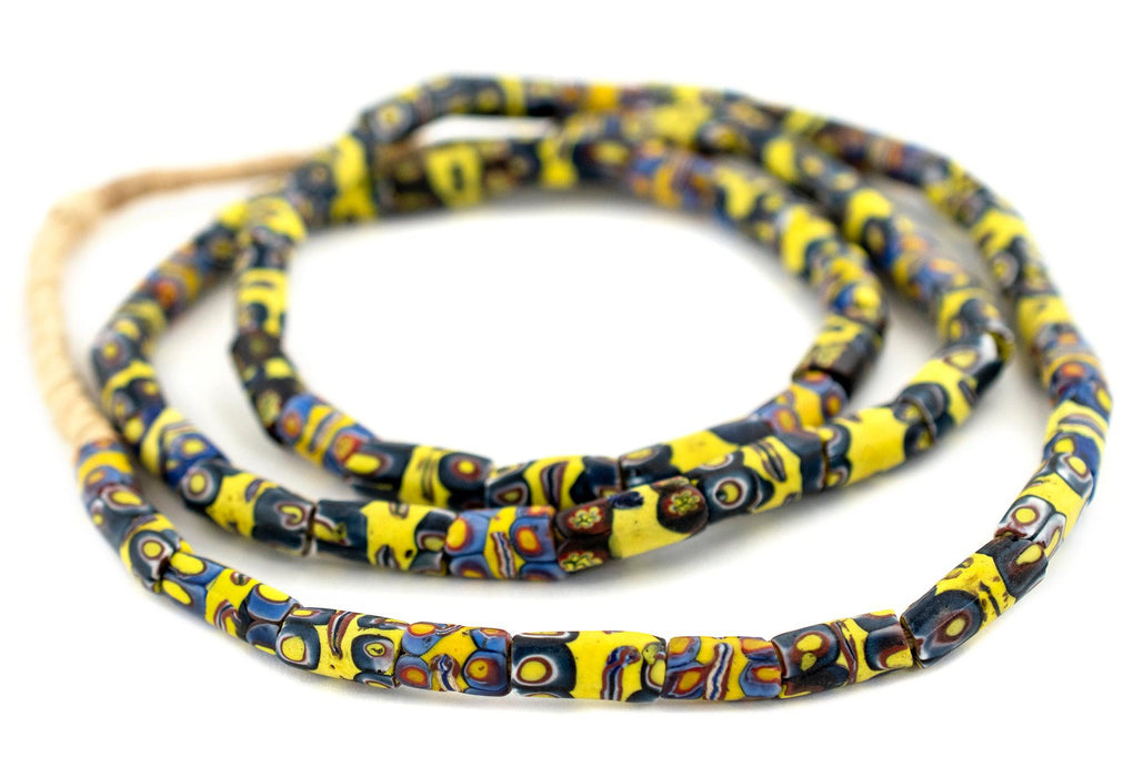 Yellow & Blue Antique Matching Venetian Millefiori Trade Beads - The Bead Chest