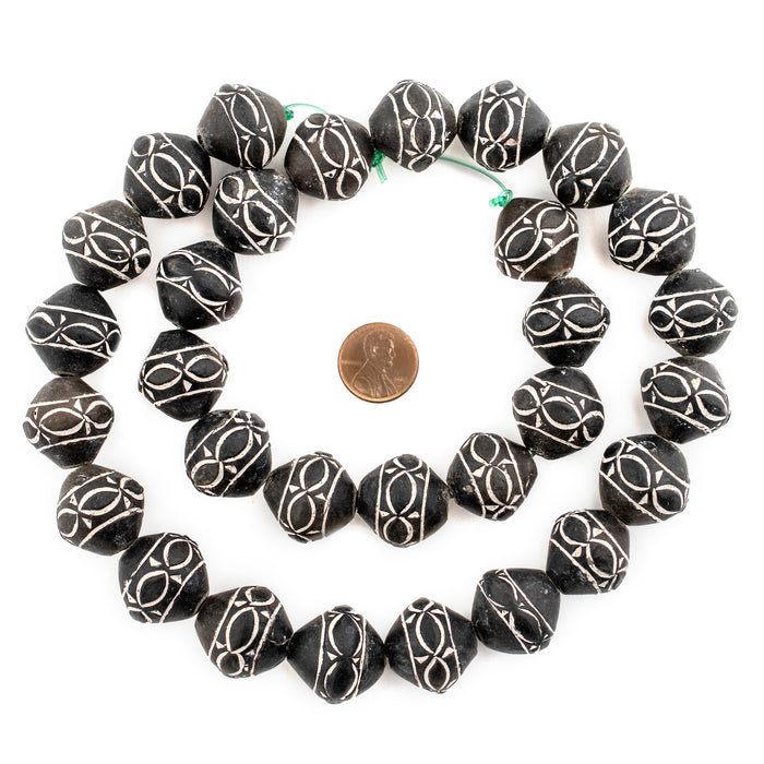 Tribal Design Bicone Black Mali Clay Beads (20mm) - The Bead Chest