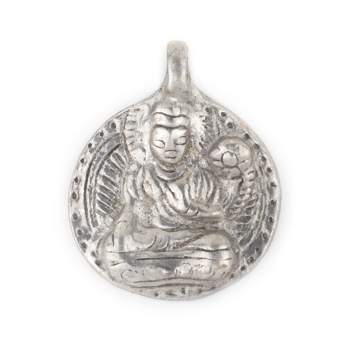 Round Silver Buddha Pendant (28x34mm) - The Bead Chest