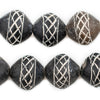 Criss Cross Design Bicone Black Mali Clay Beads (22mm)