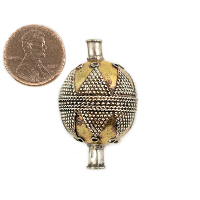 Patterned Oval Afghani Tribal Brass Centerpiece Bead - The Bead Chest