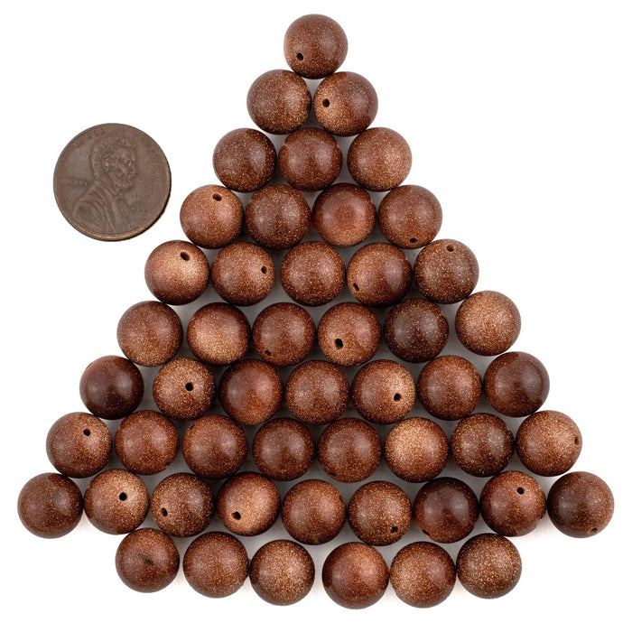 Half-Drilled Round Goldstone Beads (10mm, Set of 50) - The Bead Chest