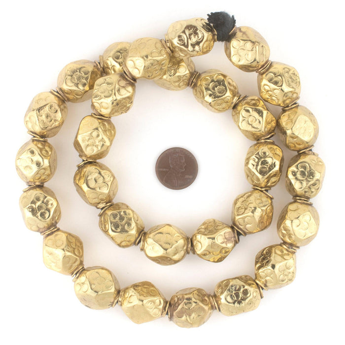 Brass Dotted Diamond Cut Hollow Tribal Beads (18mm) - The Bead Chest
