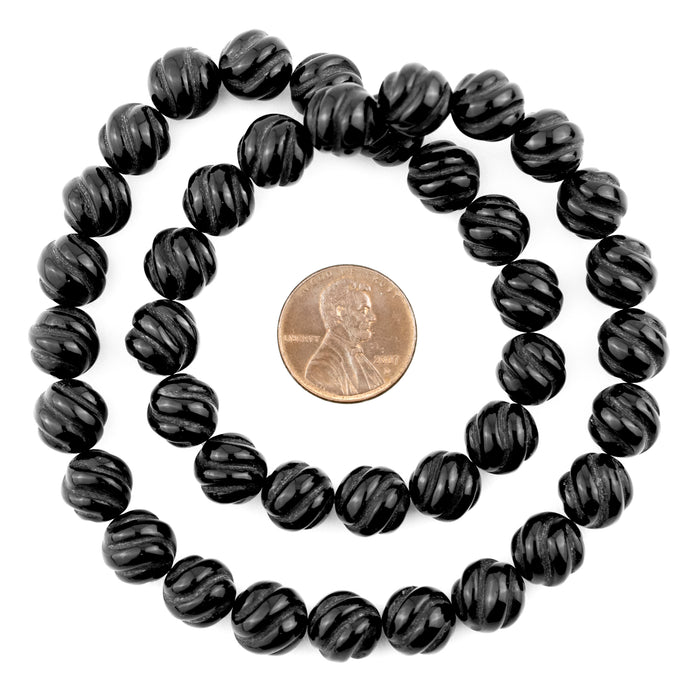 Carved Swirl Round Onyx Beads (10mm) - The Bead Chest