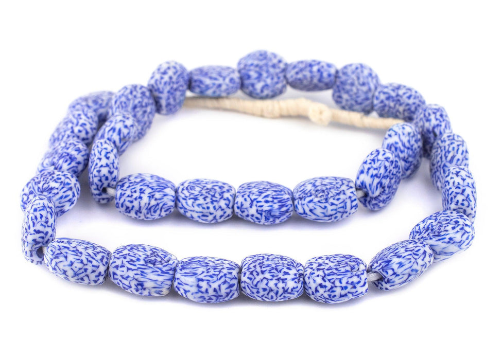 Blue & White Tabular Fused Recycled Glass Beads - The Bead Chest