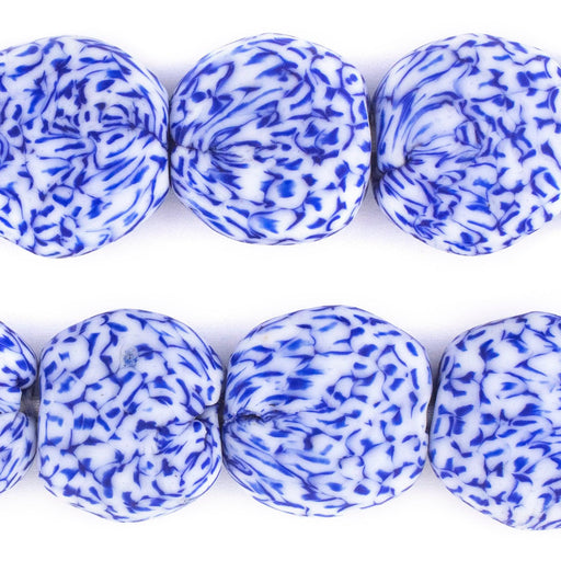 Blue & White Tabular Fused Recycled Glass Beads - The Bead Chest