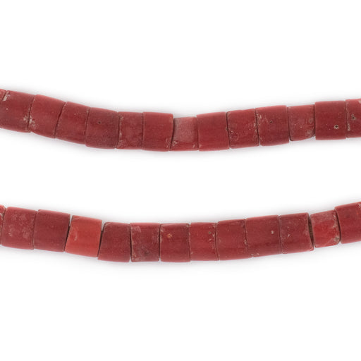 Vintage Czech Coral Red Glass Cylinder Beads (6mm) - The Bead Chest