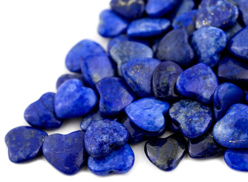 Half-Drilled Heart-Shaped Lapis Lazuli Beads (10mm, Set of 100) - The Bead Chest