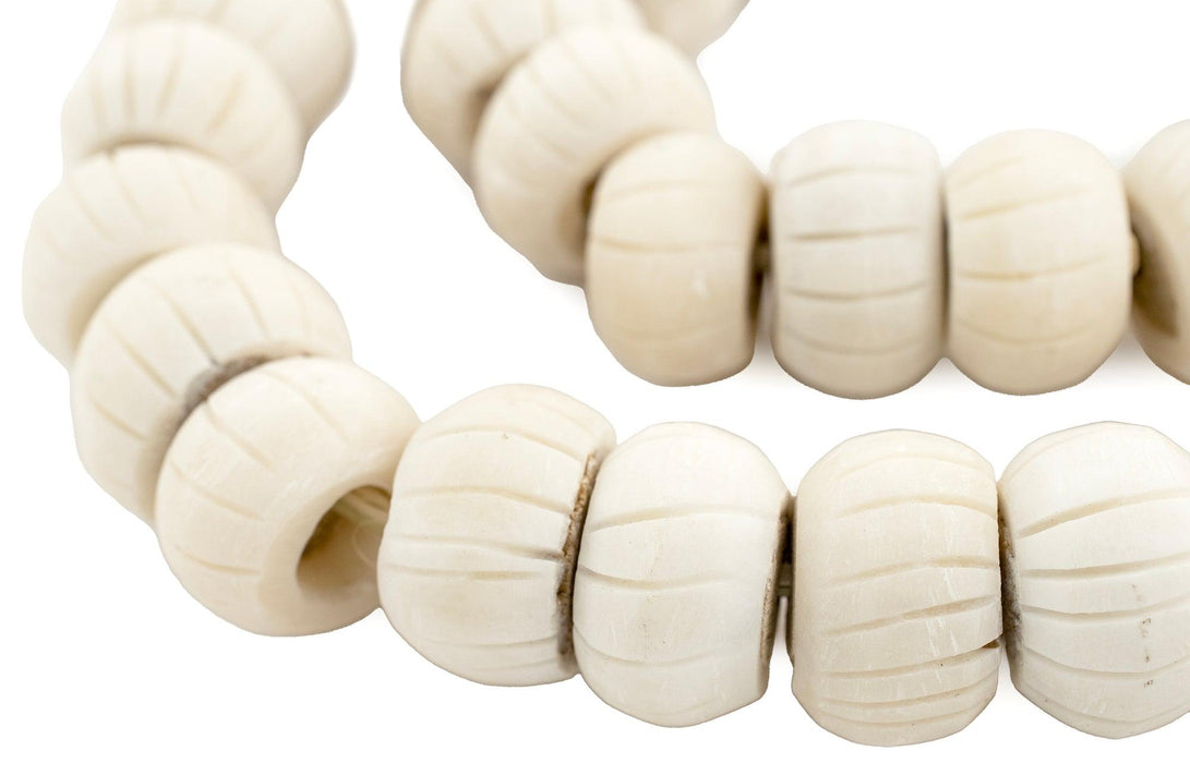 White Carved Watermelon Bone Beads (Large) - The Bead Chest