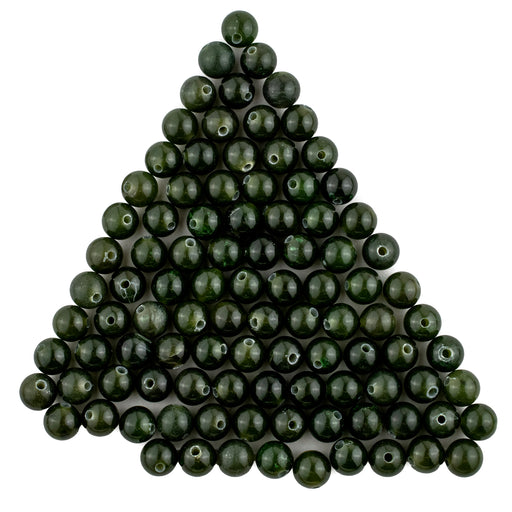 Round Deep Green Nephrite Jade Beads (7mm, Set of 100) - The Bead Chest