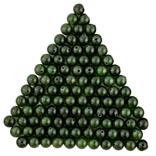 Round Deep Green Nephrite Jade Beads (8mm, Set of 90) - The Bead Chest