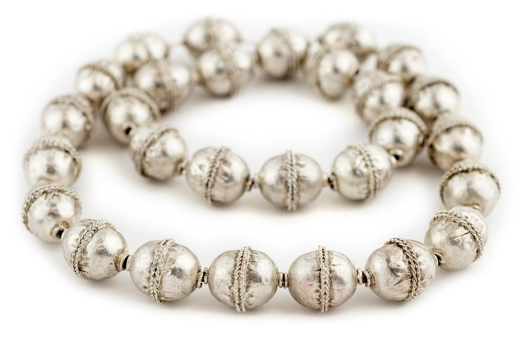Ethiopian Wired Silver Oval Beads (19x20mm) - The Bead Chest