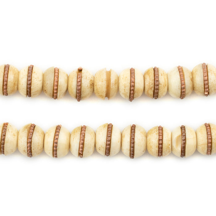 Copper-Inlaid Beige Bone Mala Beads (8mm) - The Bead Chest