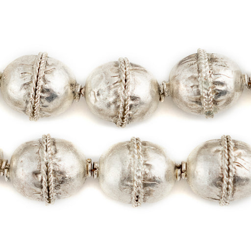 Ethiopian Wired Silver Oval Beads (19x20mm)