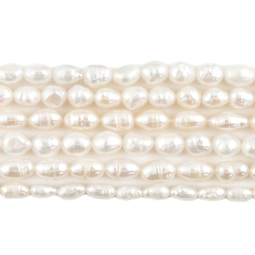 Smooth White Lined Vintage Japanese Rice Pearl Beads (4-6mm) - The Bead Chest