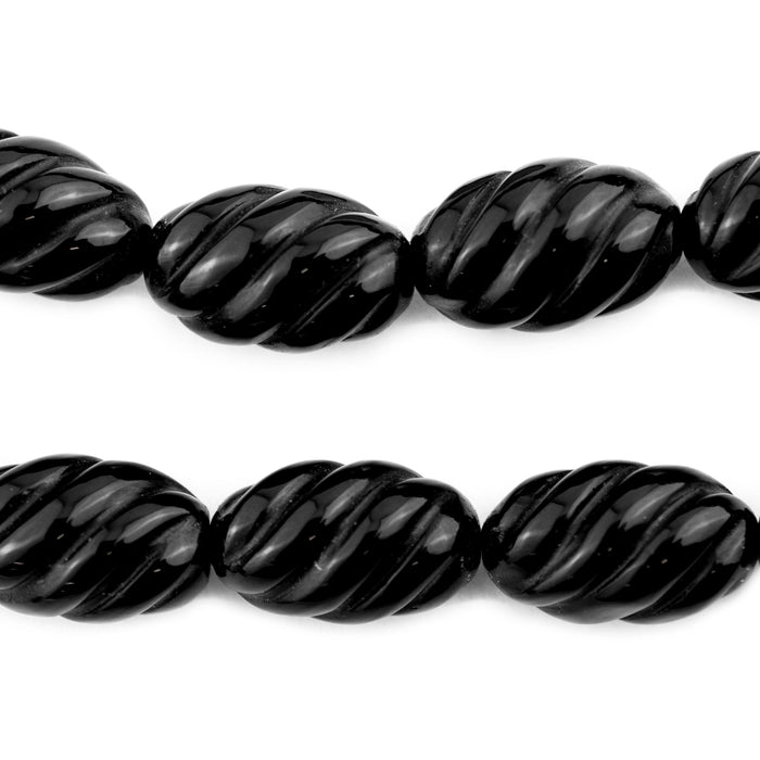 Spiral Carved Oval Onyx Beads (20x12mm) - The Bead Chest