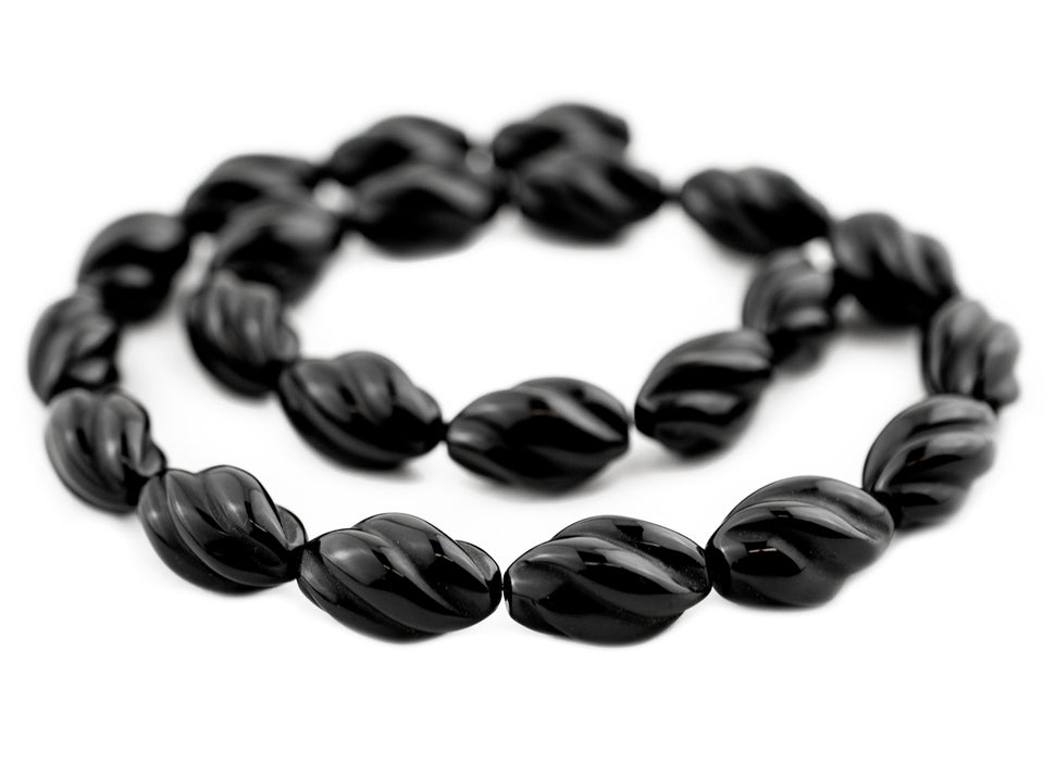 Spiral Carved Oval Onyx Beads (18x11mm) - The Bead Chest