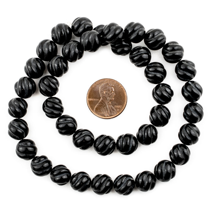 Carved Swirl Round Onyx Beads (10mm) - The Bead Chest