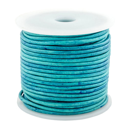 2.5mm Turquoise Distressed Round Leather Cord (75ft)