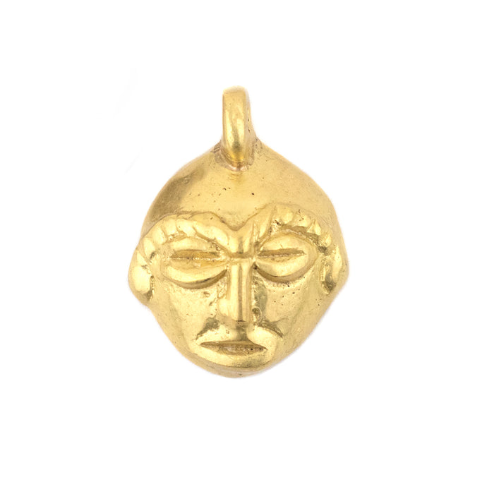 Round African Bright Brass Mask Pendant (21x27mm) - The Bead Chest
