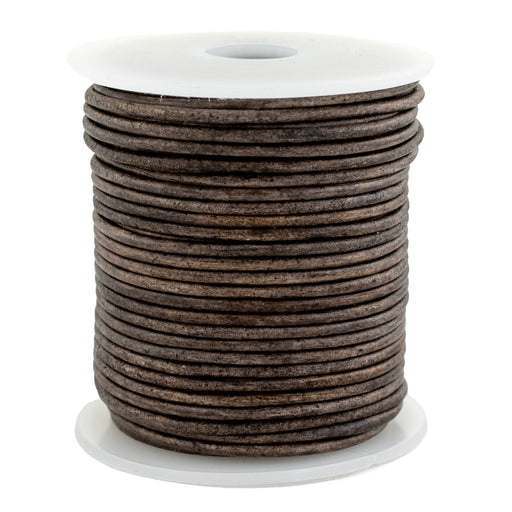 2.0mm Grey Distressed Round Leather Cord (75ft) - The Bead Chest