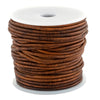 2.5mm Brown Distressed Round Leather Cord (75ft)