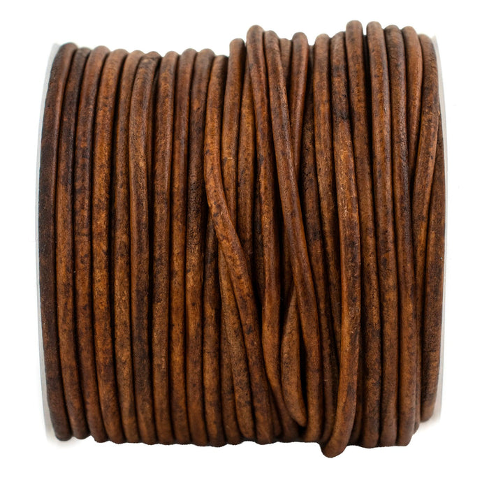 2.5mm Brown Distressed Round Leather Cord (75ft) - The Bead Chest
