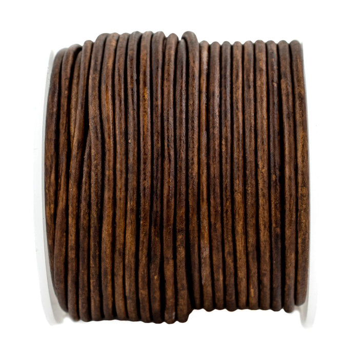 2.5mm Dark Brown Distressed Round Leather Cord (75ft) - The Bead Chest