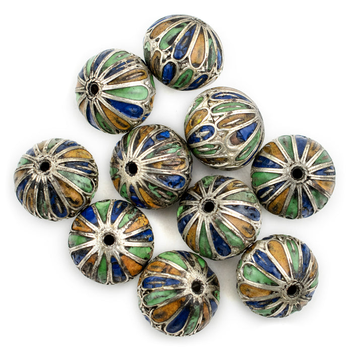 Blue Mix Multicolor Enamel Berber Bicone Bead - The Bead Chest