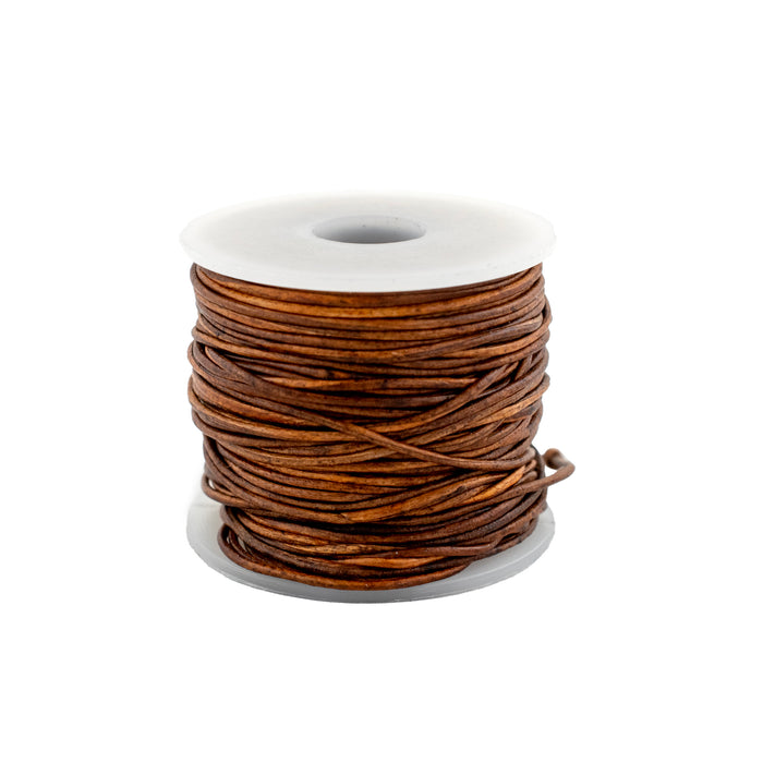 0.8mm Brown Distressed Round Leather Cord (75ft) - The Bead Chest