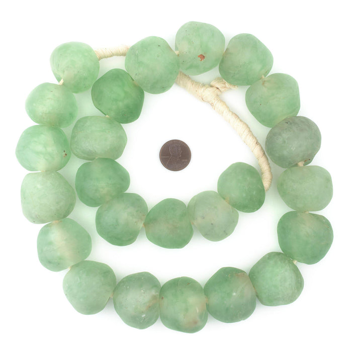 Super Jumbo Green Aqua Recycled Glass Beads (34mm) - The Bead Chest